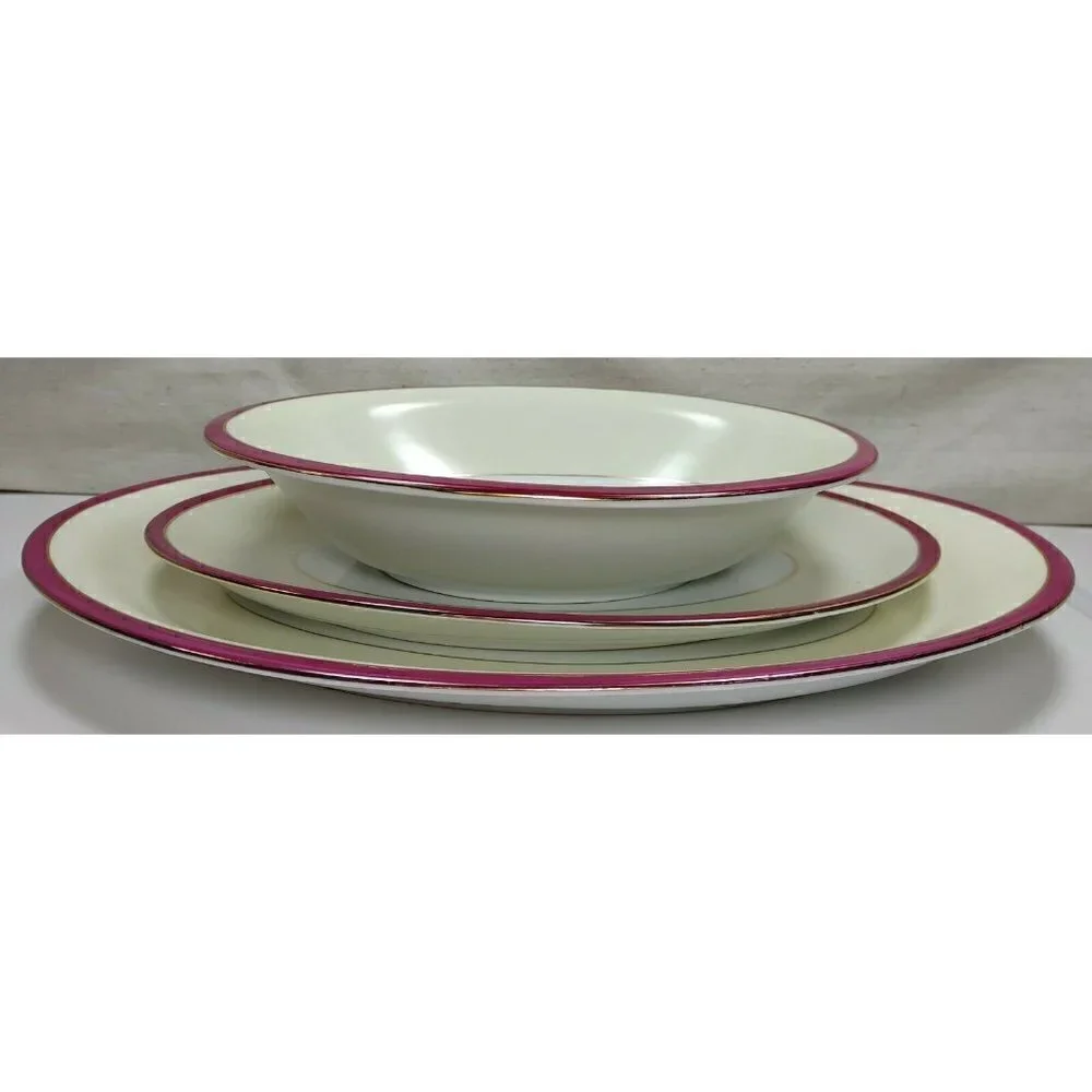 Vtg 1930's Victoria Ivory China Czechoslovakia Two Platters & Oven China Bowl